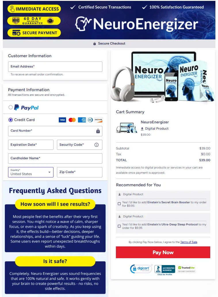 Neuro Energizer order-page